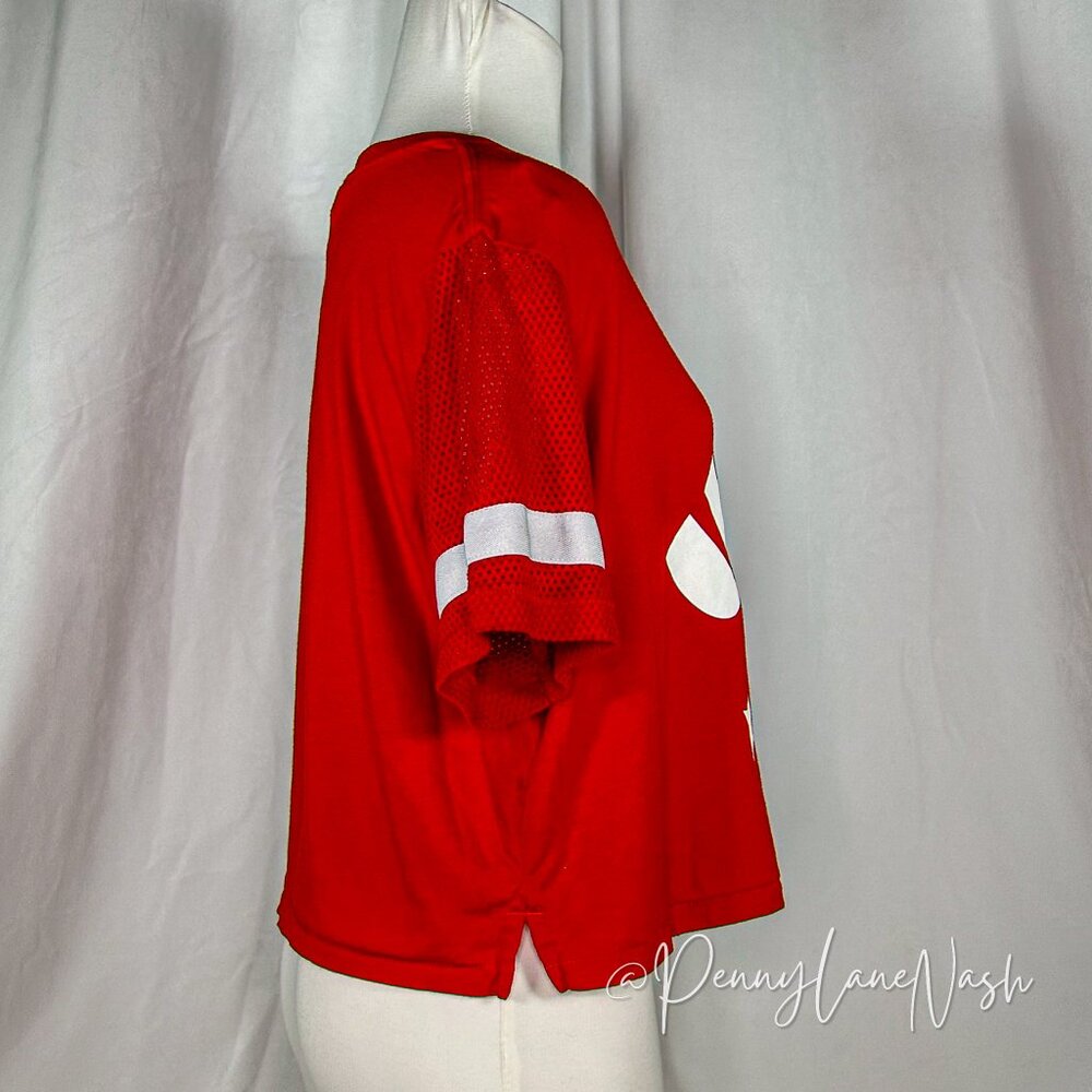 Nike Prep Mesh Cropped Tee, Red/White - Picture 5 of 11
